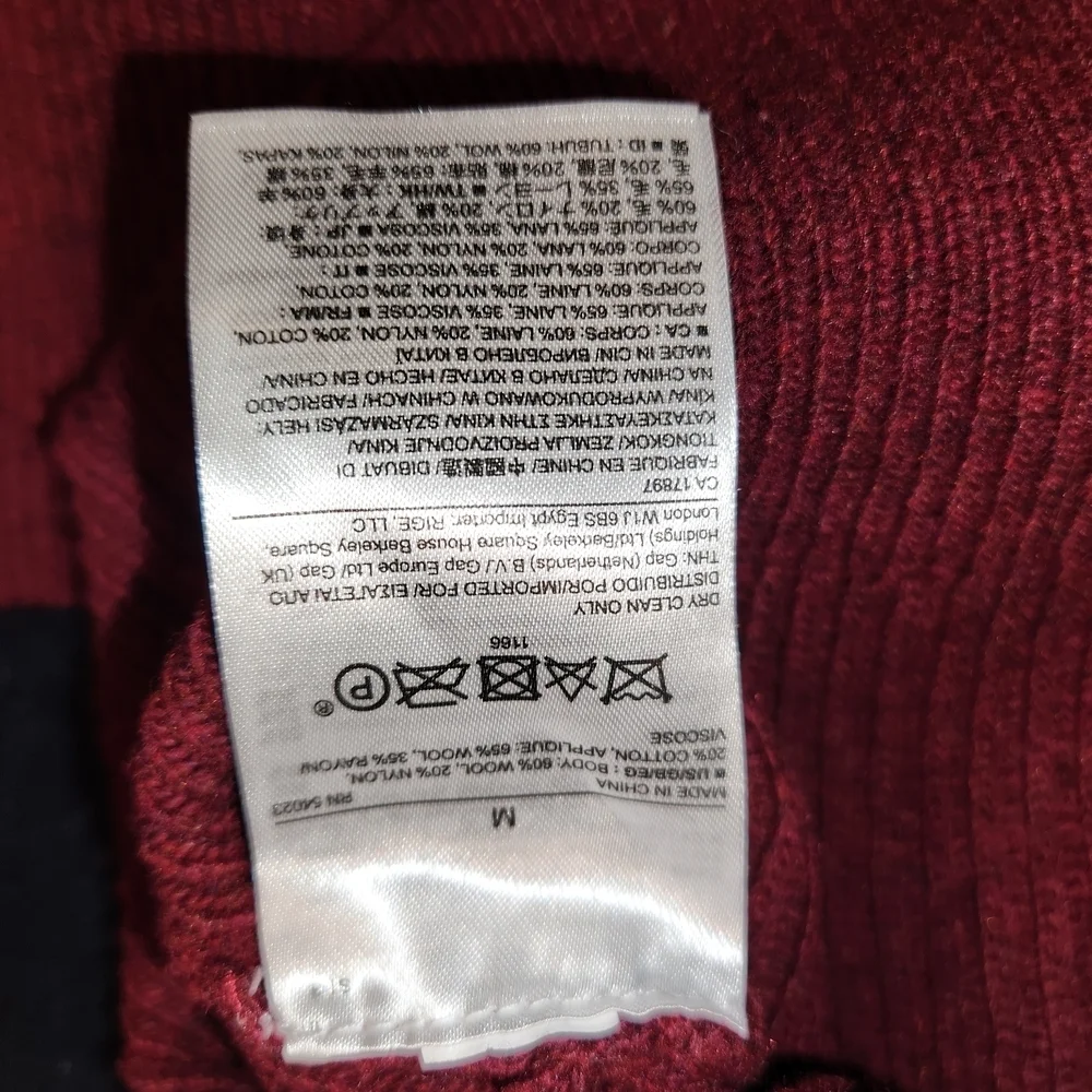 Banana Republic Burgundy Crew Neck Sweater Size M Wool Italian Yarn Elbow Patch